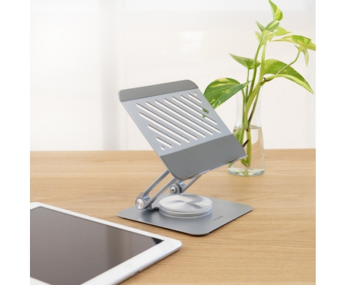 TooQ Soporte de Sobremesa con rotación 360° y ajustable para dispositivos de hasta 13”, Color Plata