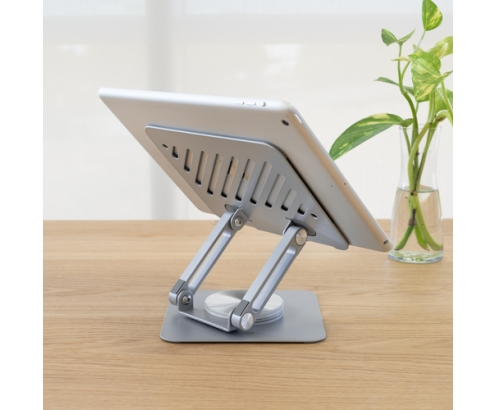 TooQ Soporte de Sobremesa con rotación 360° y ajustable para dispositivos de hasta 13”, Color Plata