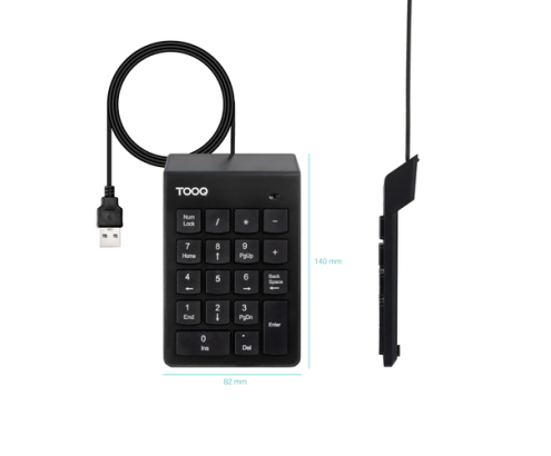 TooQ Teclado numérico USB, 19 teclas, Negro