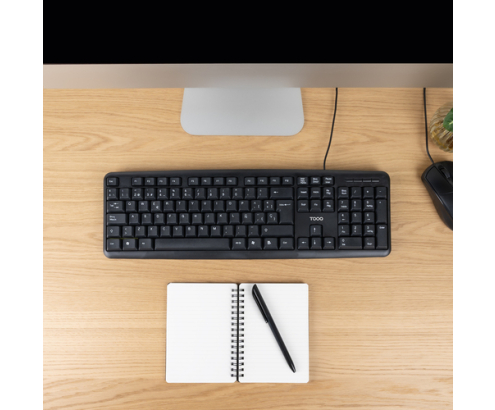 TooQ Teclado USB, 104 teclas, Negro