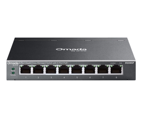 TP-Link Omada ES208GP switch Gestionado L2 Gigabit Ethernet (10/100/1000) Energía sobre Ethernet (PoE) DIN rail Negro