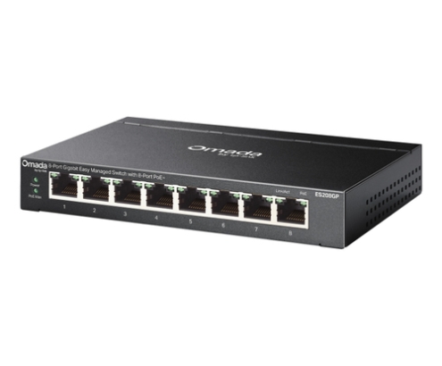 TP-Link Omada ES208GP switch Gestionado L2 Gigabit Ethernet (10/100/1000) Energía sobre Ethernet (PoE) DIN rail Negro