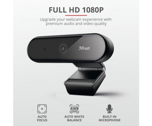 Trust Tyro Webcam con micrófono Full HD 1080p balance de blancos automático cable USB 150cm trÍ­pode incluido negro 23637