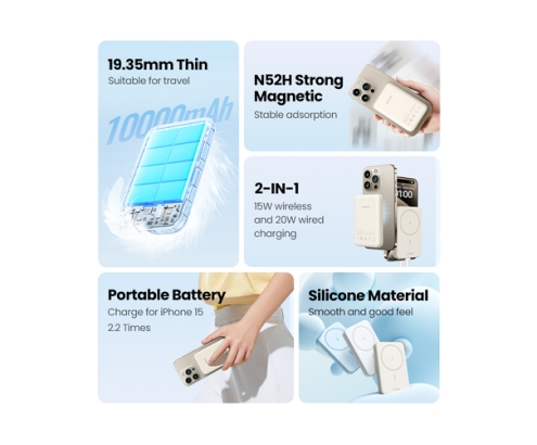 Ugreen 25208 batería externa 10000 mAh Cargador inalámbrico Beige