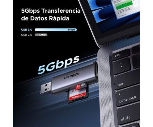 Ugreen 50706 lector de tarjeta USB/Micro-USB Plata