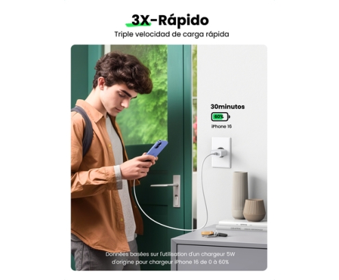 Ugreen 60450 cargador de dispositivo móvil Universal Blanco Corriente alterna Carga rápida Interior