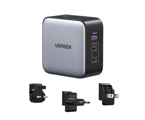 Ugreen 65W Nexode GaN Auriculares, Teléfono móvil, Portátil, Reloj inteligente, Tableta Gris USB Carga rápida Interior