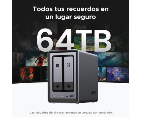 Ugreen NASync DXP2800 NAS System 2-Bay Compacto Intel® N N100 8 GB DDR5 0 TB UGOS Pro Negro