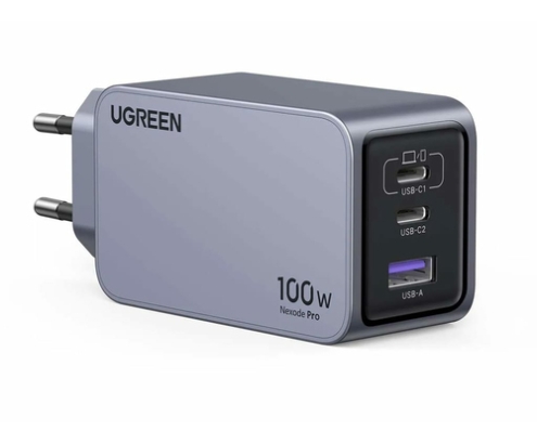 Ugreen Nexode Pro EU 3-Port GaN PD Fast Charger With USB-C Cable Universal Negro, Gris Corriente alterna Carga rápida Interior