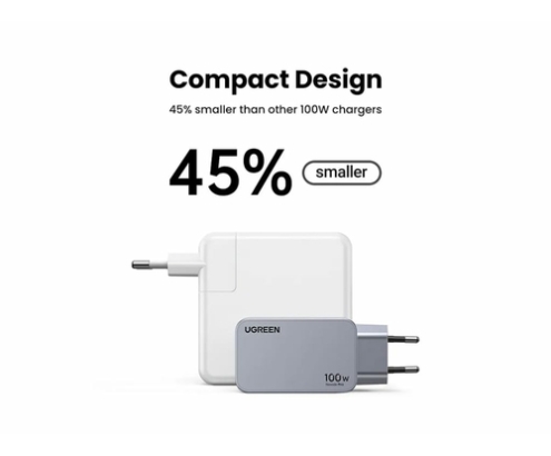 Ugreen Nexode Pro EU 3-Port GaN PD Fast Charger With USB-C Cable Universal Negro, Gris Corriente alterna Carga rápida Interior