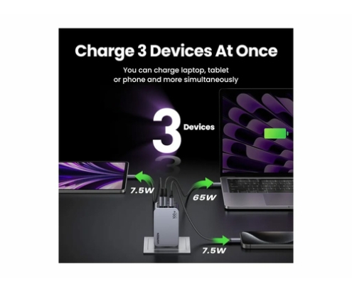 Ugreen Nexode Pro EU 3-Port GaN PD Fast Charger With USB-C Cable Universal Negro, Gris Corriente alterna Carga rápida Interior