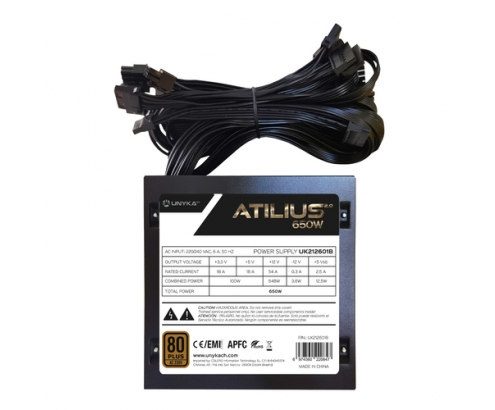 UNYKAch ATX Atilius 2.0 Black 650W 80+ Bronze unidad de fuente de alimentación 20+4 pin ATX Negro