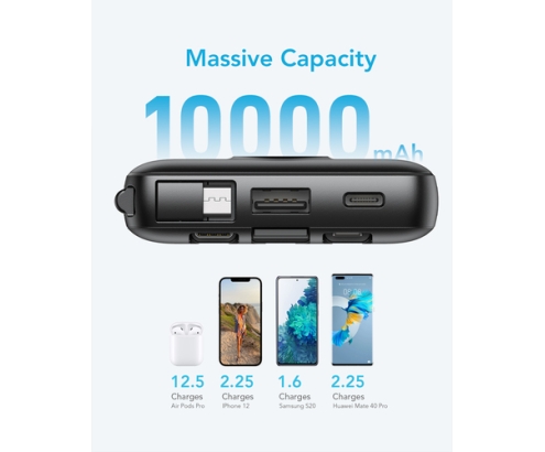 Veger VG-W2059 Power Bank 20.000 mAh Con 4 cables USB-C Micro USB 8 Pin USB-A