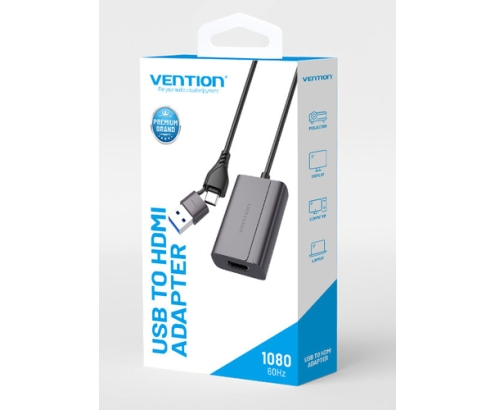 Vention ACYHB cambiador de género para cable USB-C + USB-A HDMI Gris
