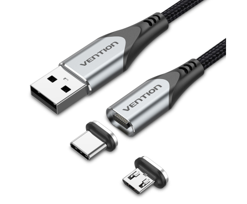 Vention CQMHD cable de teléfono móvil Gris, Negro 0,5 m USB A Micro USB Type-B/USB Type-C