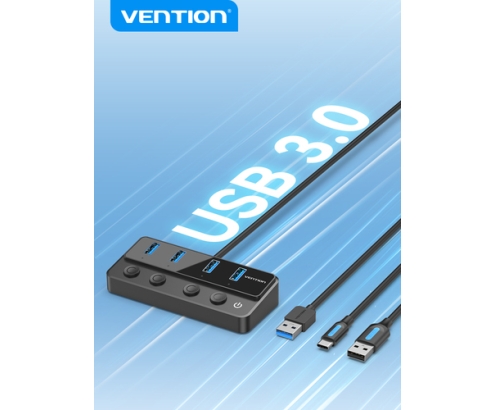 Vention Hub USB 3.0 CHWBF/ 4xUSB/ 1xUSB Tipo-C PD/ Incluye cable Carga USB Macho - USB Tipo-C Macho