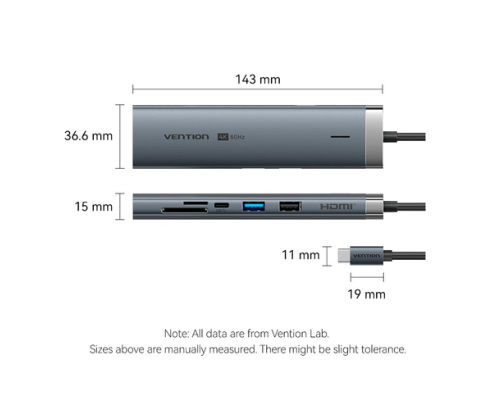 Vention TGVHB hub de interfaz USB Tipo C 5000 Mbit/s Gris