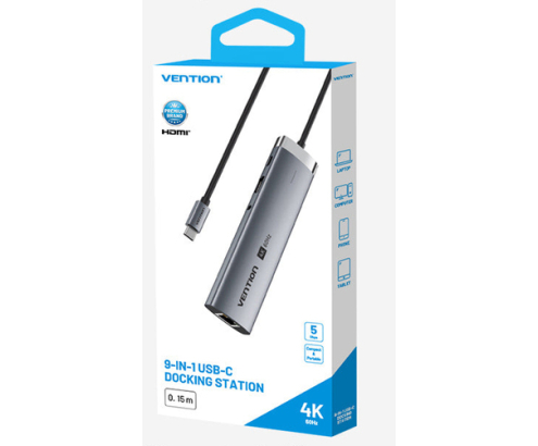 Vention TGVHB hub de interfaz USB Tipo C 5000 Mbit/s Gris