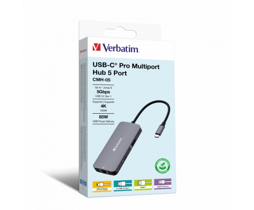 Verbatim CMH-05 USB Tipo C 5000 Mbit/s Plata
