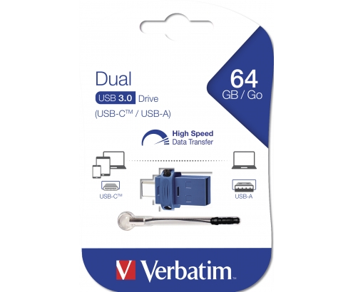 Verbatim Dual Unidad USB 3.0 64 GB USB-C USB-A Azul 49967