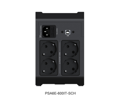 Vertiv PowerUPS 200 Essential PSA6E-600IT-SCH, 600VA/315 W, AVR, baterías sustituibles por el usuario, backup de batería, 4 tomas Schuko, garantía